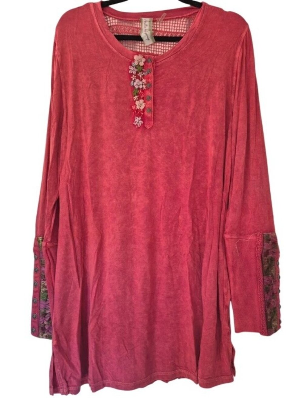 Aratta Womens Whiskey River shirt/Dress With Embroidered Floral Detail Long Slee